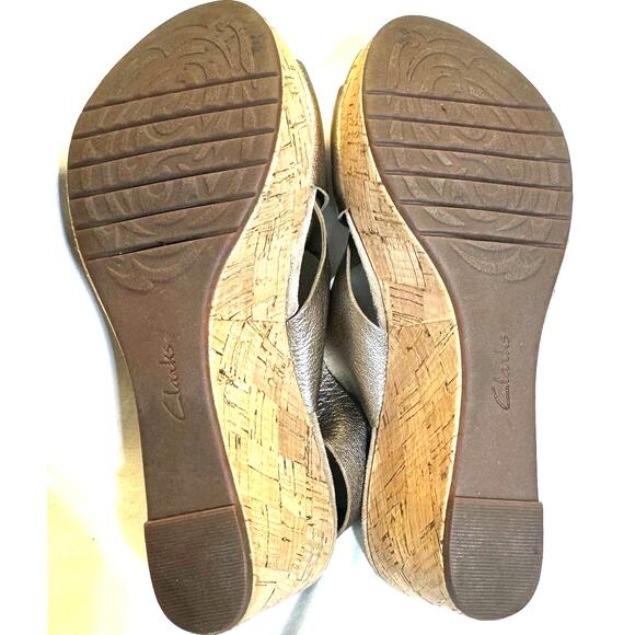Clarks Annadel Eirwyn Cork Comfort Wedge Leather Sandal Women 9.5M Gold Metallic - Picture 6 of 7